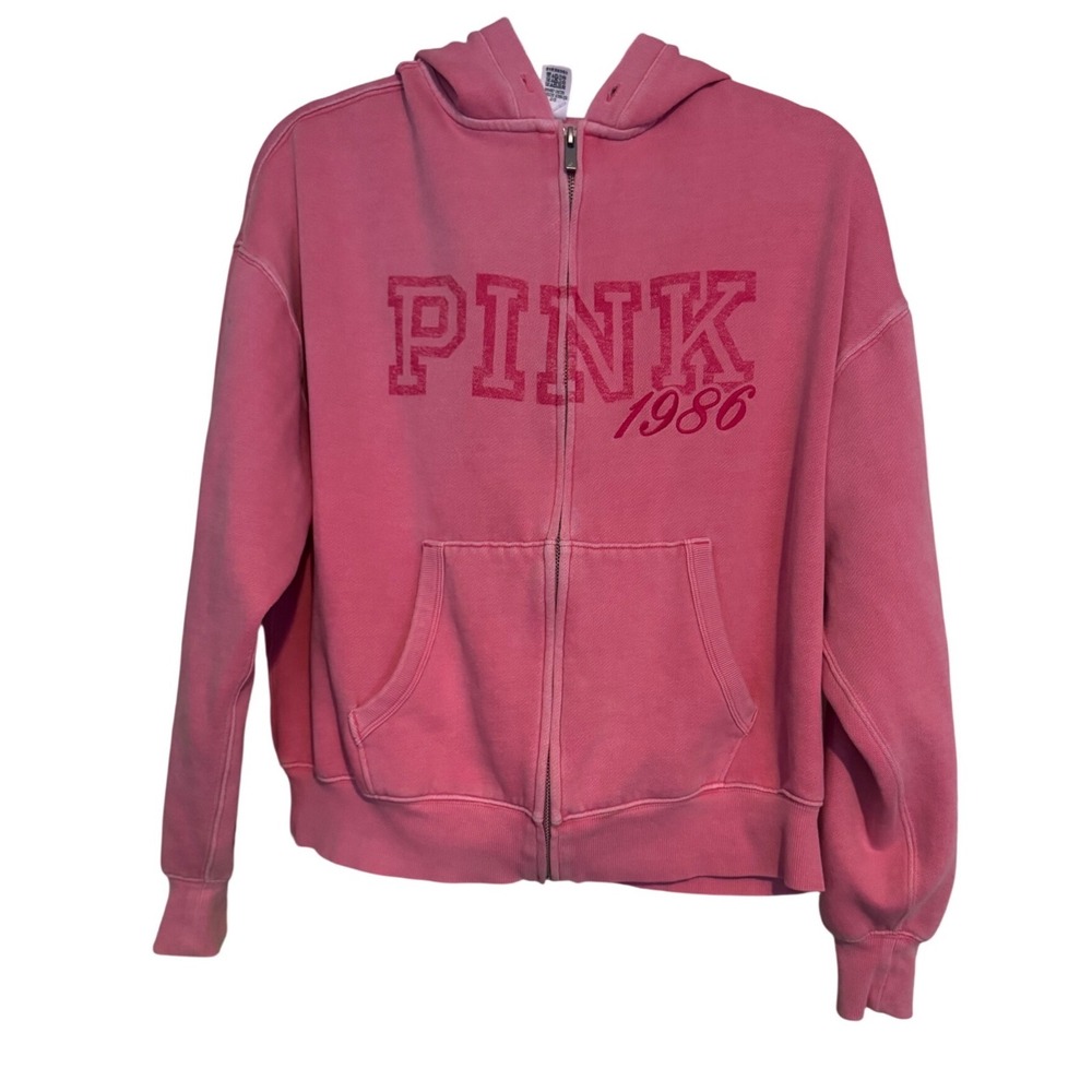 Victorias Secret PINK Full Zip Hoodie 1986 Sweatshirt Small Relaxed Fit Lounge